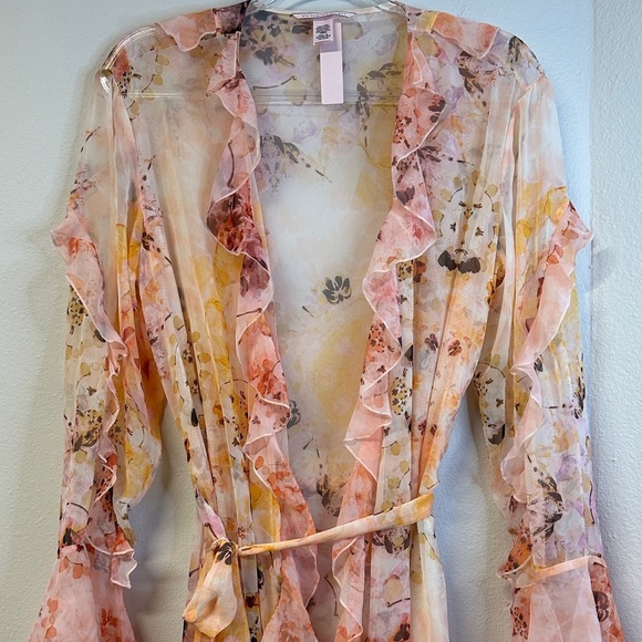 NWT Victoria's Secret Floral Ruffle Sheer Long Robe M/L - Picture 4 of 9